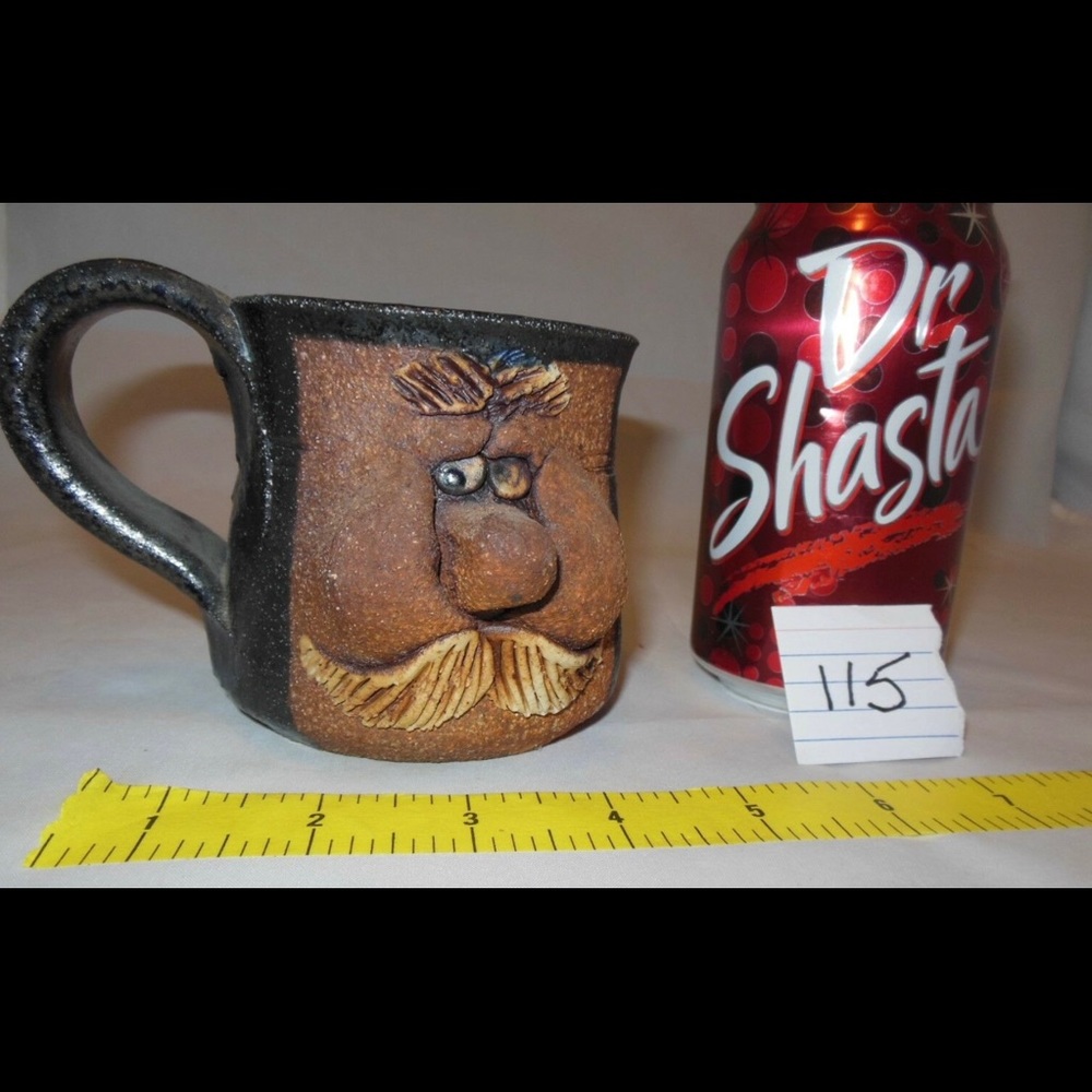 VINTAGE RARE STONEWARE POTTERY CLAY FUNNY FACE MUG STEIN